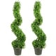 preview thumbnail 1 of 3, GTR4633-NATURAL-2 3-foot Faux Boxwood Spiral Topiary Plant in Plastic Pots (Set of 2)