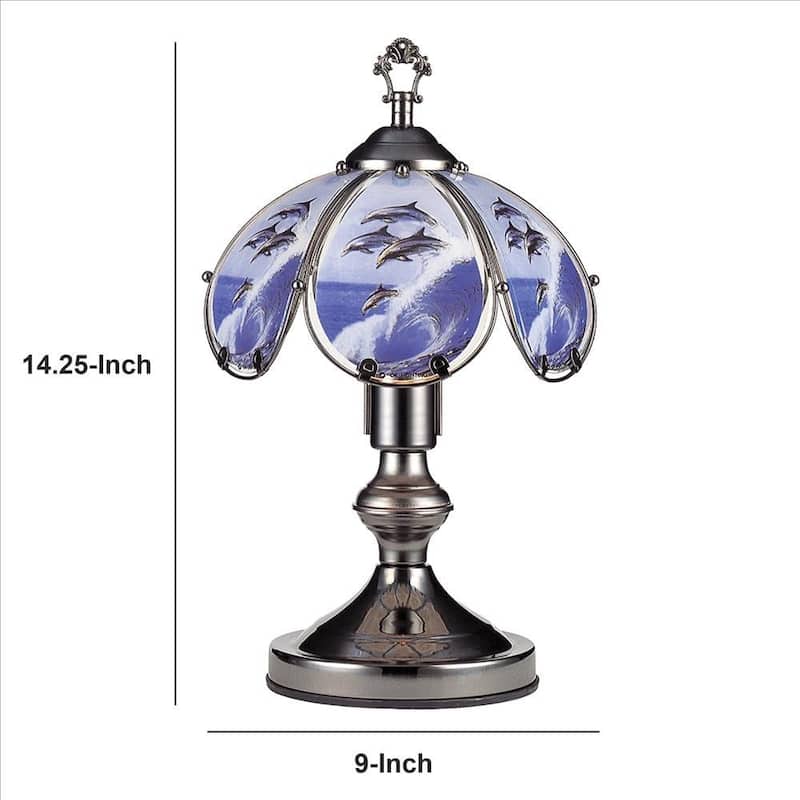 Umbrella Shade Glass Table Lamp with Prints - 23.5 H x 14.5 W x 14.5 L Inches