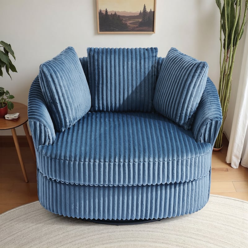 Oversized 43" W Plush Corduroy Recessed Arm Swivel Barrel Chair