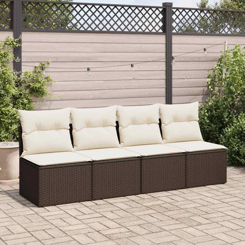 vidaXL Patio Sofa Set with Cushions Sectional Sofas 2 Piece Poly Rattan Acacia - 24.4 x 21.7 x 27.2