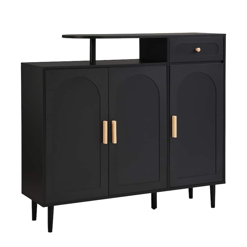 Home Shoe Cabinet, Wood Arched Door Organizer Cabinet with Adjustable Shelves, 43.30'' Tall Entryway Storage Cabinet