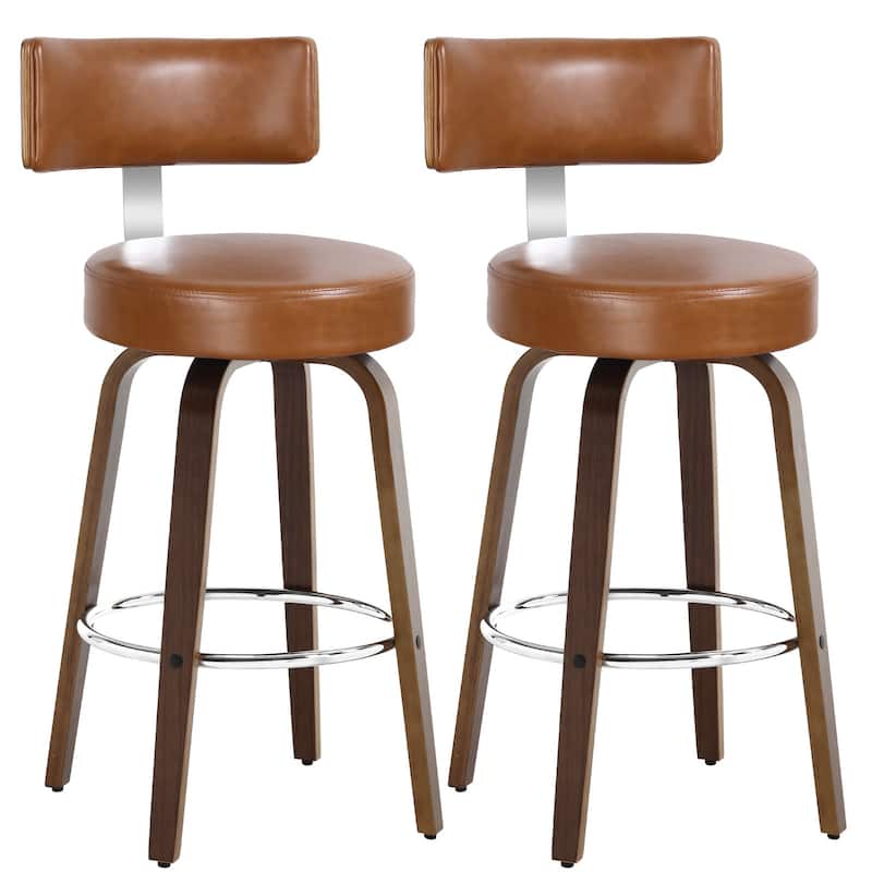 Faux Leather Upholstered Swivel Counter/ Bar Stools Set of 1/2/4 - Set of 2 - Brown - Bar Height
