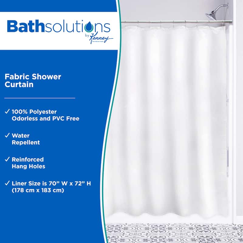 Kenney Water Repellant Fabric Shower Curtain, 70" W x 72" H - White