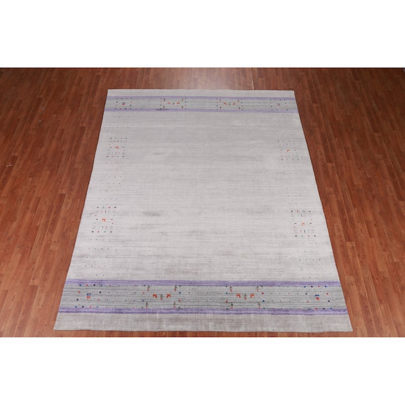 Silver / Gray Gabbeh Indian Area Rug Hand-Knotted Wool Carpet - 8'0" x 10'1"