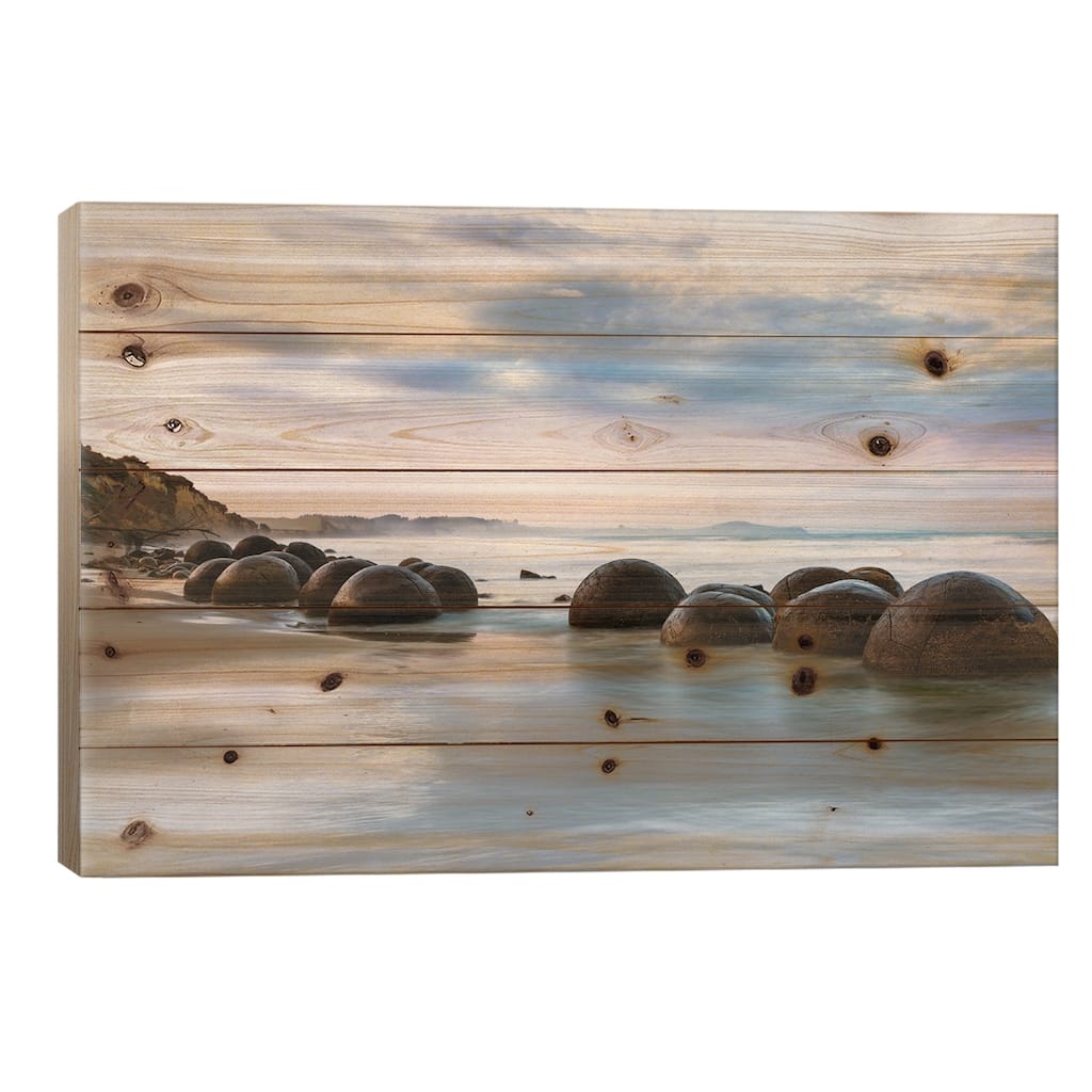 Moeraki Boulders At Sunset, Koekohe Beach, Otago, South Island, New Zealand Print On Wood by Matteo Colombo - Multi-Color