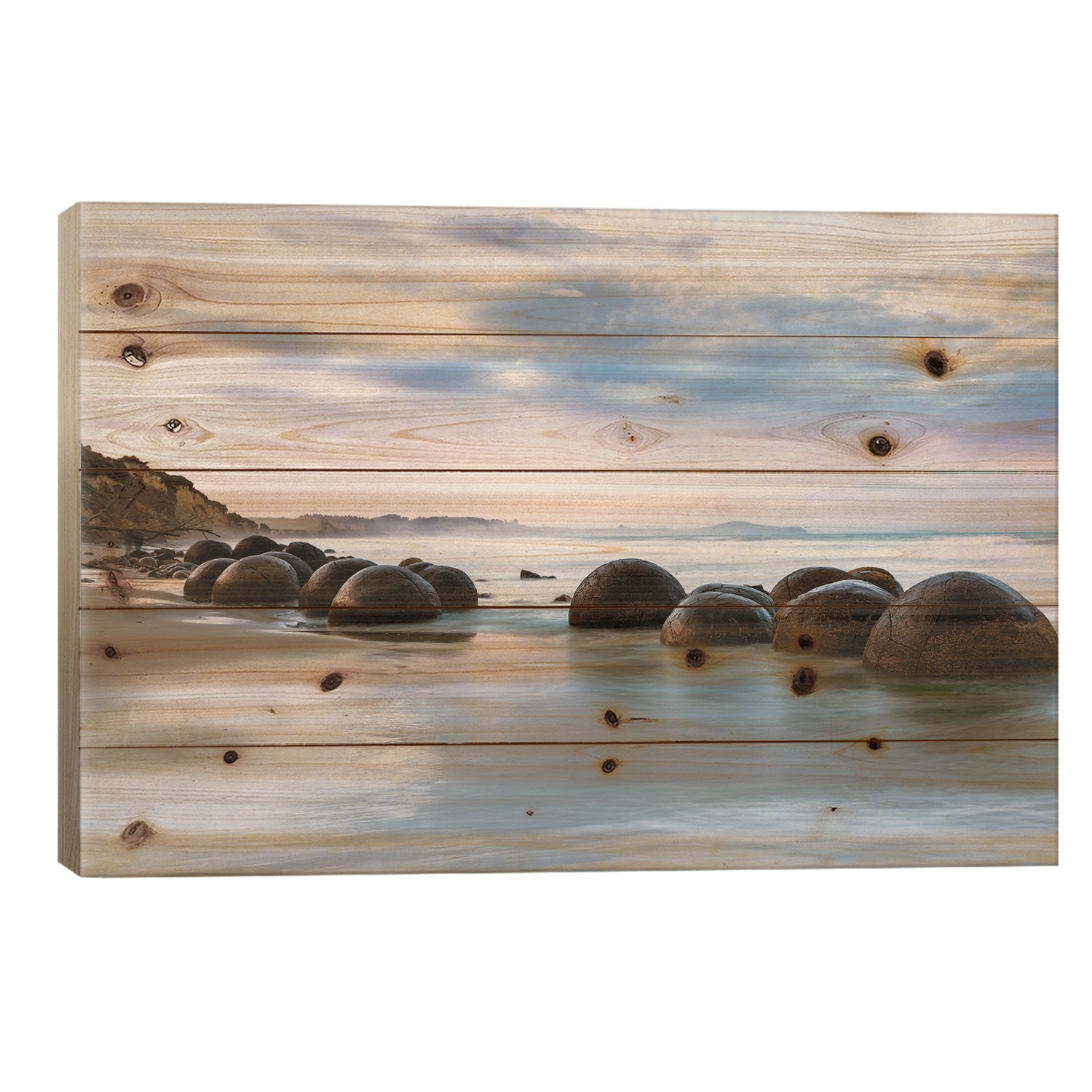 Moeraki Boulders At Sunset, Koekohe Beach, Otago, South Island, New Zealand Print On Wood by Matteo Colombo - Multi-Color