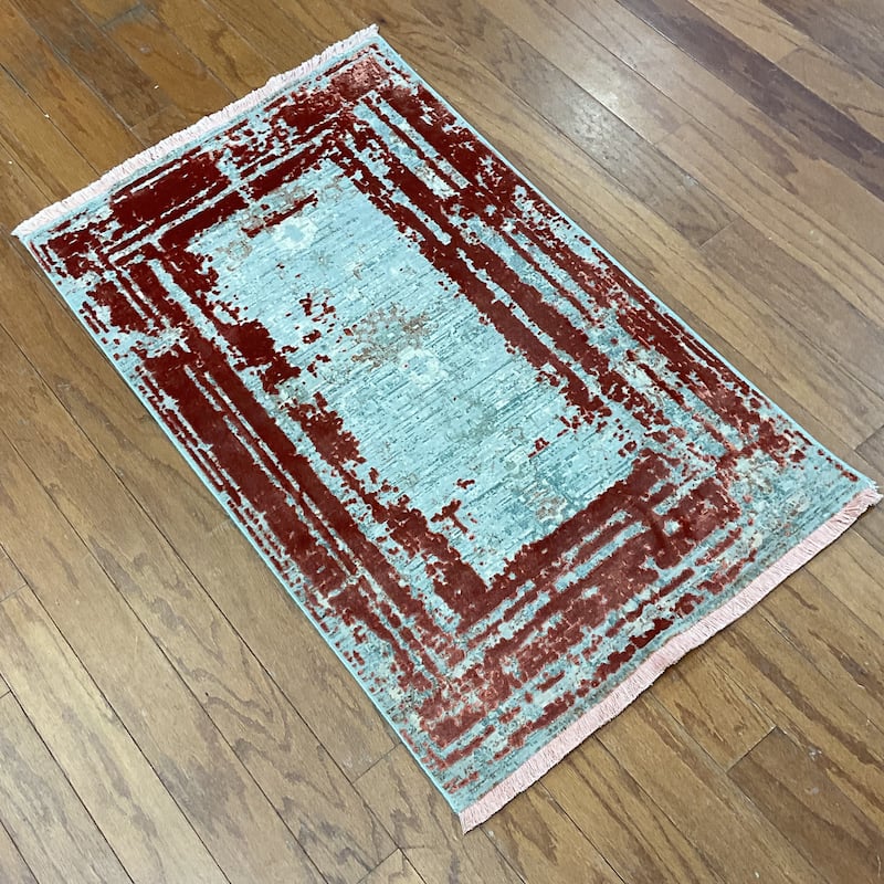 HERAT ORIENTAL Turkish Modern Erased Design Wool & Silk Rug - 2' x 2'11"