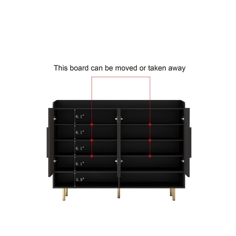 Modern Black 4-Door Shoe Cabinet, Large Entryway Storage Organizer with Adjustable Shelves