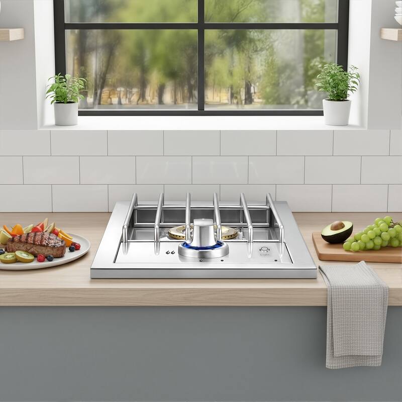 Single Grilling Side Burner, 17,000BTU Liquid Propane, Convertible to Natural Gas, 304 Stainless Steel Built