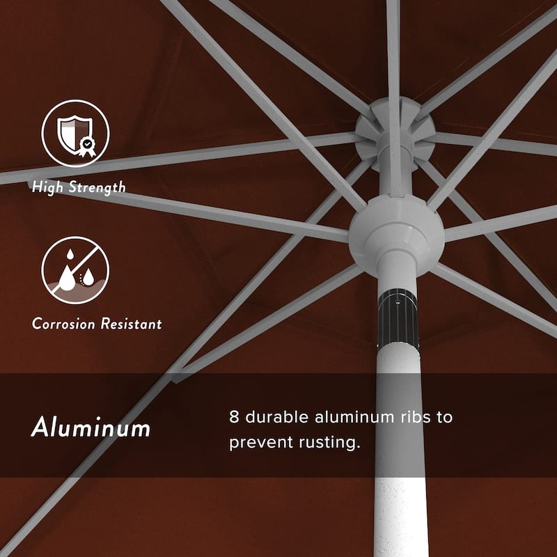 California Umbrella 9' Rd. Aluminum Patio Umbrella, Crank Lift with Push Button Tilt, White Finish, Pacifica Fabric