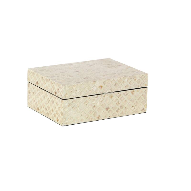 Mother of Pearl Shell Handmade Decorative Box - Set of 2 Beige, Black, Cream, White, Blue, Light Blue - Roche River Decor