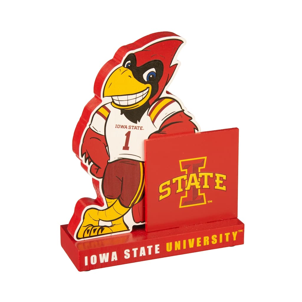 8 in. Wooden Mascot Statue with Team Logo, Iowa State