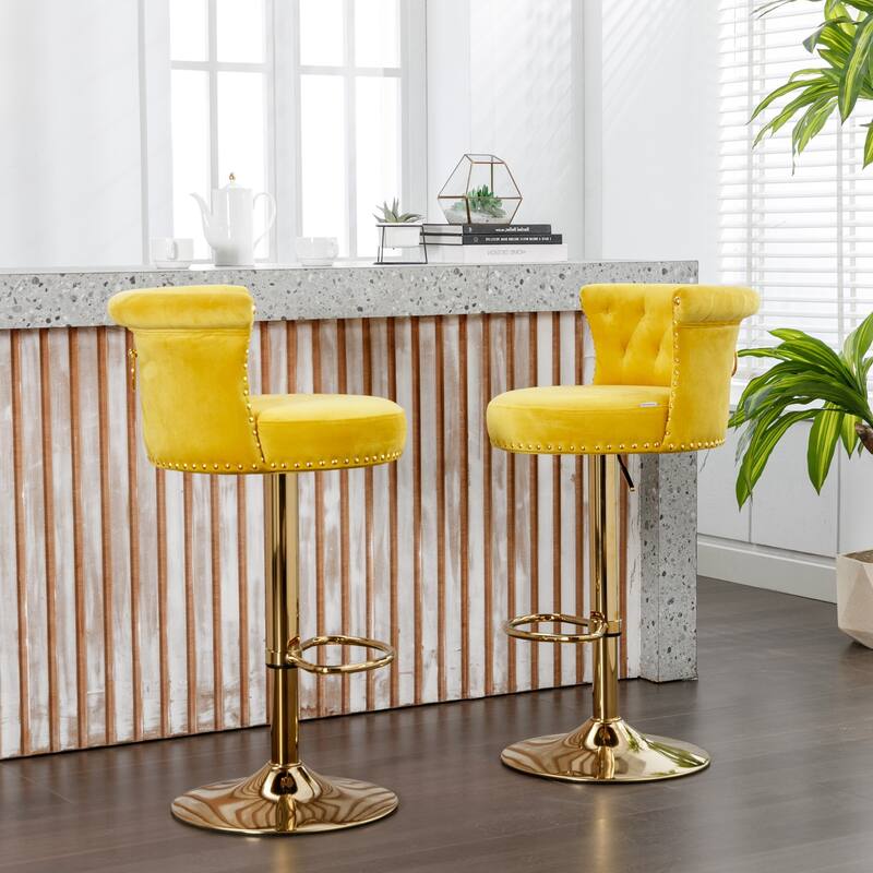 Set of 2 Adjustable Counter Height Chairs - Yellow