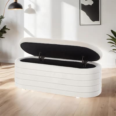 Oval Upholstered Storage Ottoman with Flip Design