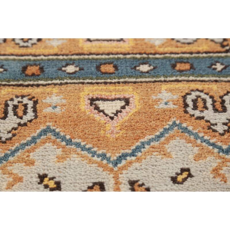 Hand Knotted Oriental 100% Wool Carpet Traditional Geometric Greys & Charcoal Heriz (serapi) Runner Rug - 8' 0'' X 2' 7''