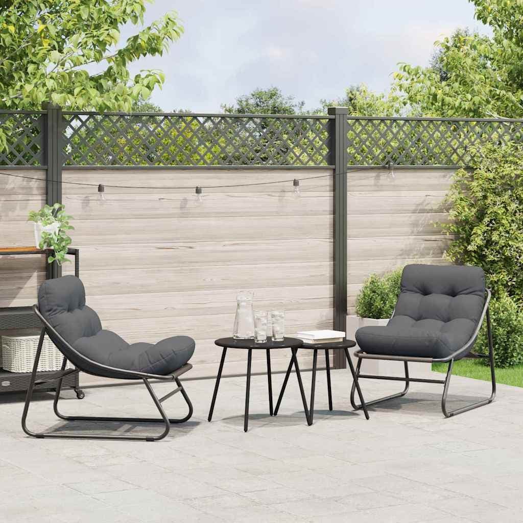 vidaXL Garden Furniture with Cushion Black Powder-Coated Steel Outdoor Seating