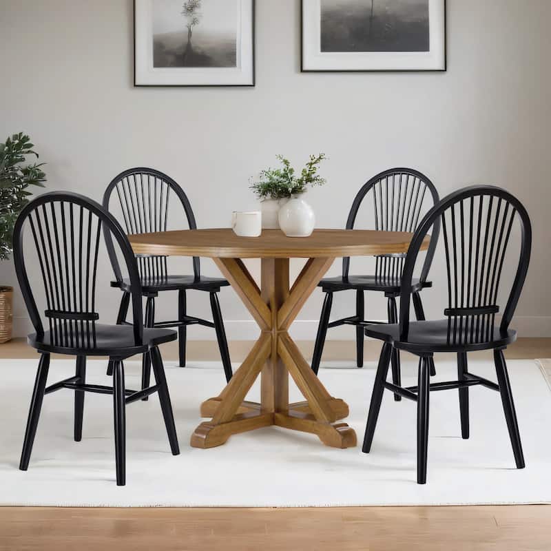Windsor 17.9" Wide Butterfly Shape Seat Bow Back Dining Chairs - Set of 4 - Black