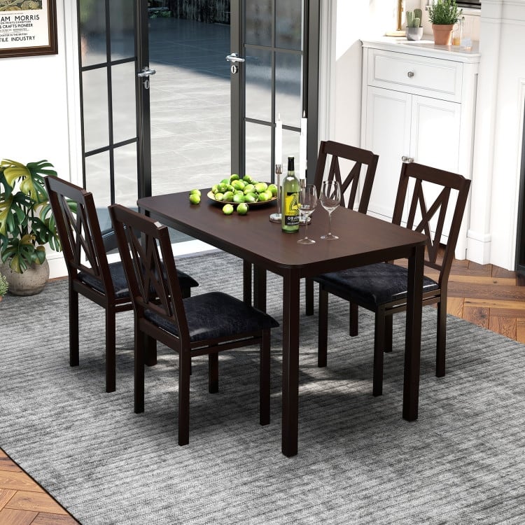 5-Piece Dining Table Set with Rubber Wood Legs PU Leather Chairs and Spacious Table