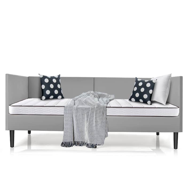 Costway Twin Daybed Upholstered Linen Wooden Sofa Bed Frame Heavy Duty