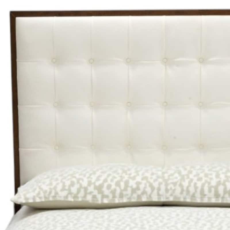 HomeRoots Brown and White Wood And Tufted Faux Leather Queen Bed Frame