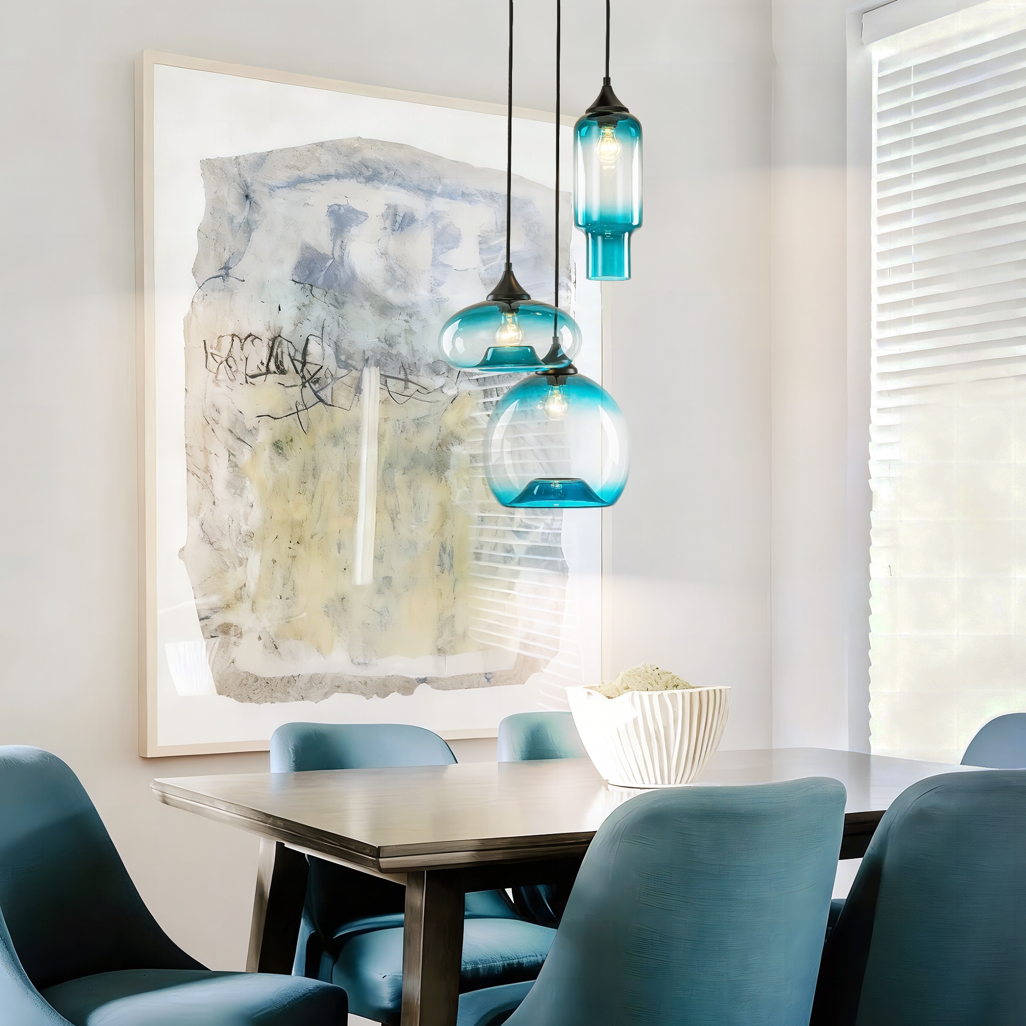 Rennnsan 3-Light Modern Cluster Glass Pendant Light with Colored
