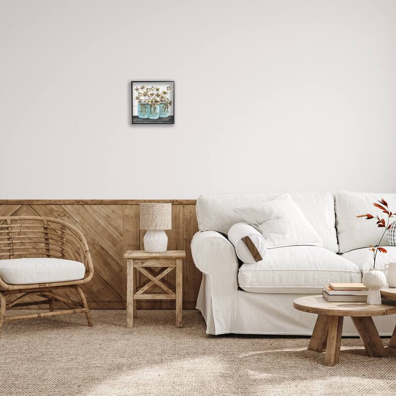 Stupell Cotton in Mason Jars Rustic Illustration Planked Look, 12 x 12, Design By Artist Cindy Jacobs