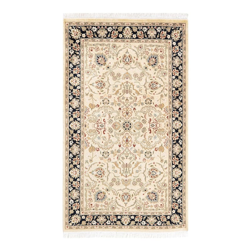 Overton Handknotted Wool Traditional Oriental Beige Area Rug - 3' x 5' - Lemon - 3' x 5'