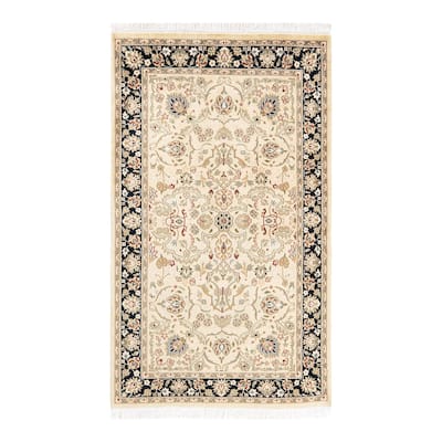 Overton Handknotted Wool Traditional Oriental Beige Area Rug - 3' x 5'