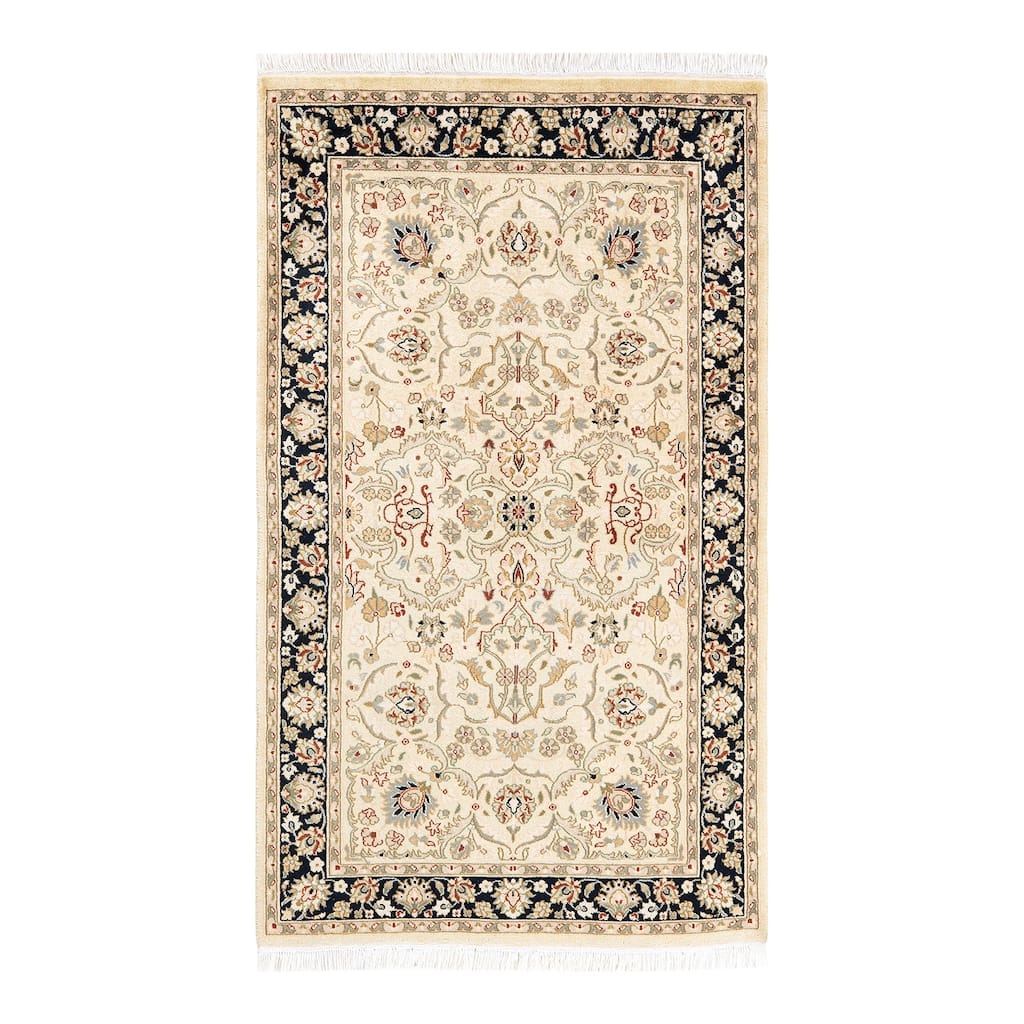 Overton Handknotted Wool Traditional Oriental Beige Area Rug - 3' x 5'