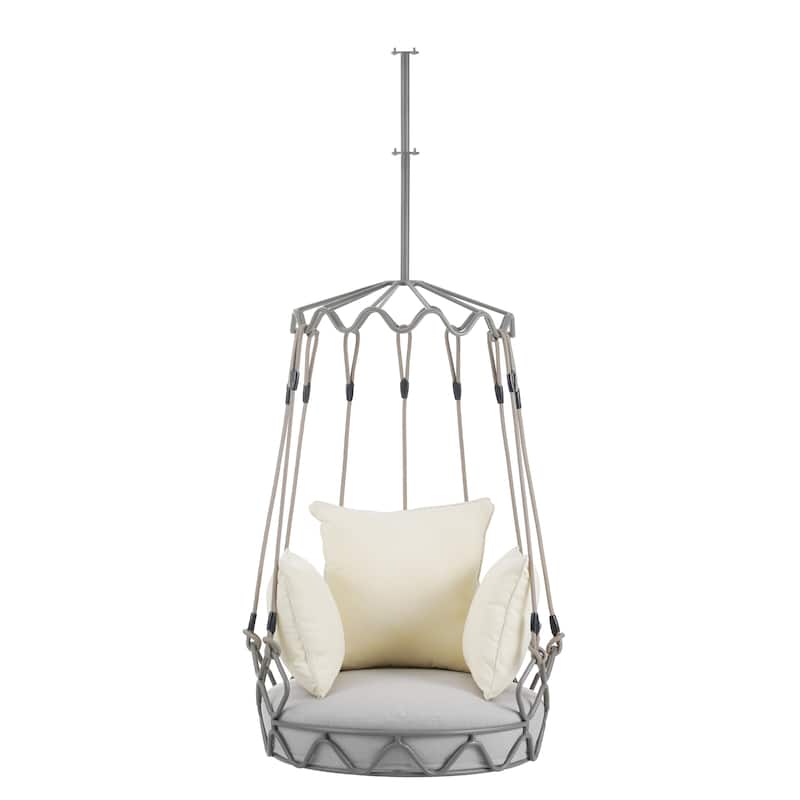 Frameless Hanging Chair with Waterproof Cushion, Outdoor Porch Swing Basket Chair with Metal Frame