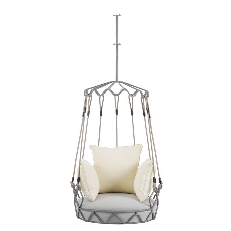 Outdoor Porch Swing Chair Hanging Basket, Hanging Chair with UV Resistant Cushion, Olefin Fabric for Patio Porch