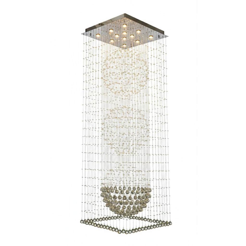 12-Light Chrome Chandelier With Clear Hanging Crystals And Beads