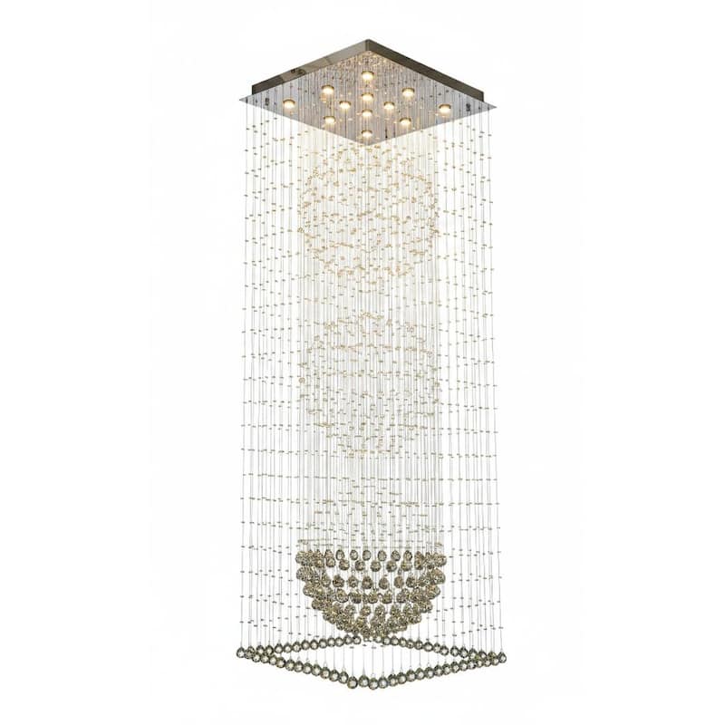 12-Light Chrome Chandelier With Clear Hanging Crystals And Beads