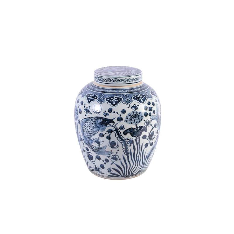 Handmade Ancestor Lidded Fish Motif Decorative Jar