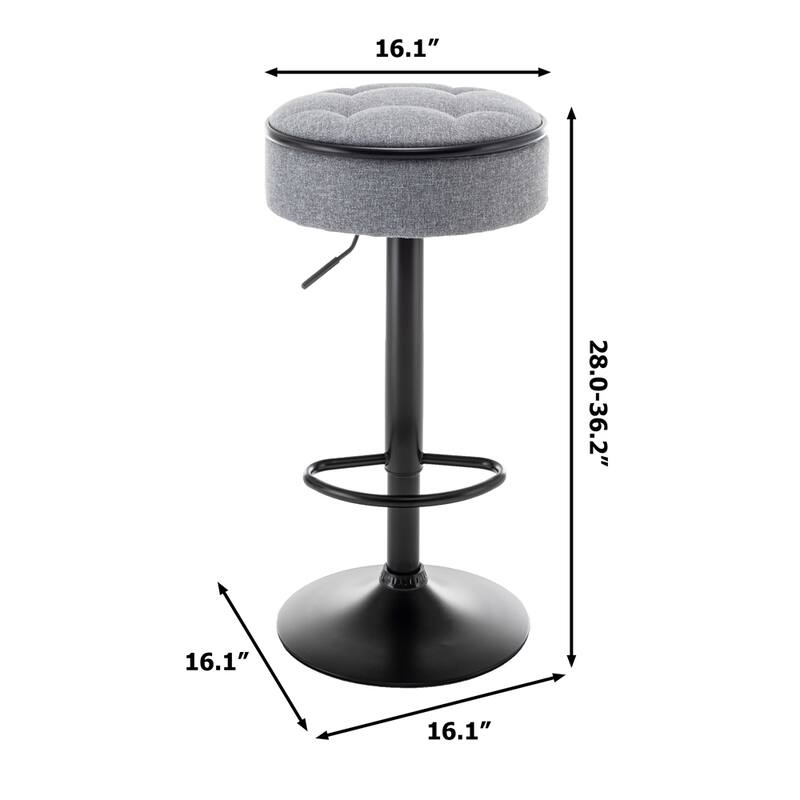 Round Storage Bar Stool Set of 2,Height Adjustable with Metal Frame