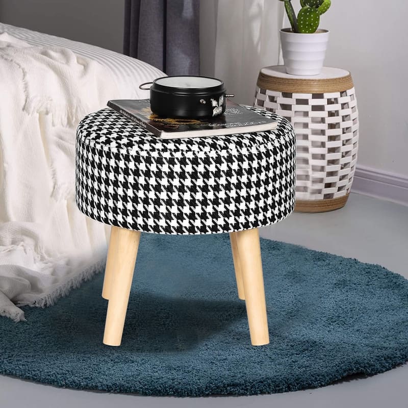 Adeco Small Round Fabric Foot Stool Ottoman Soft Padded Seat Footrest