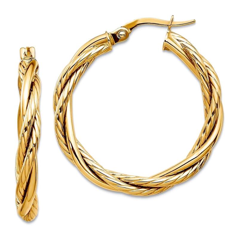Curata 10k Yellow or White Gold Diamond cut Triple Twisted 22x2.92mm Hoop Earrings - Yellow Gold