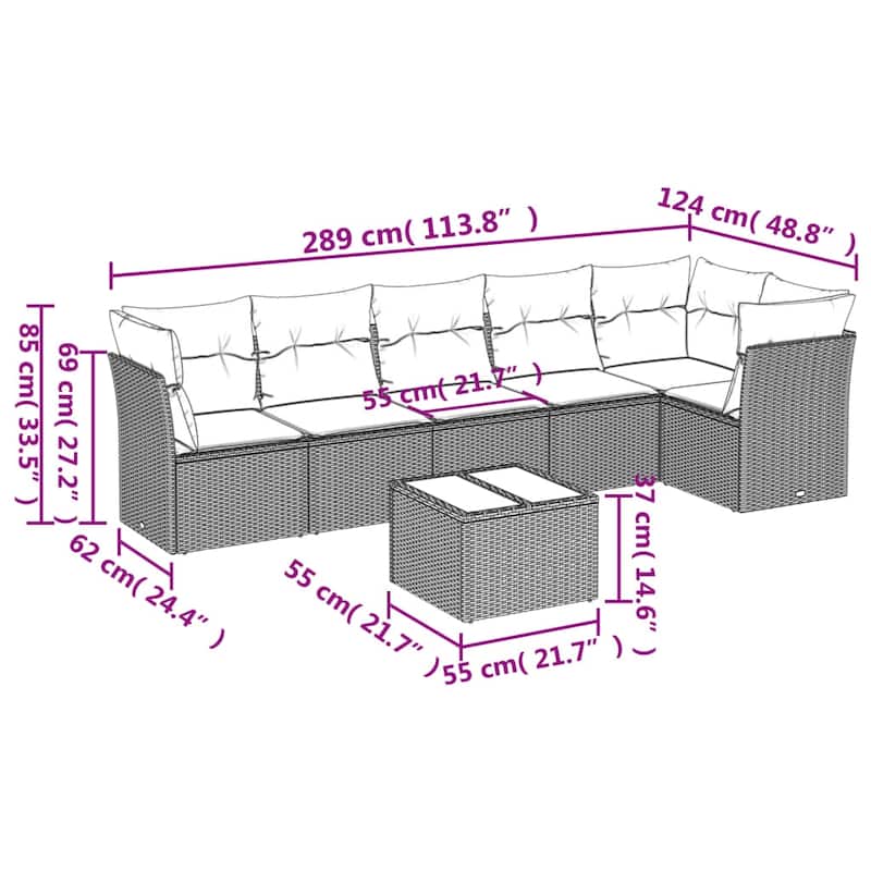 vidaXL Garden Sofa Set Black - 48.8 x 113.8 x 27.2