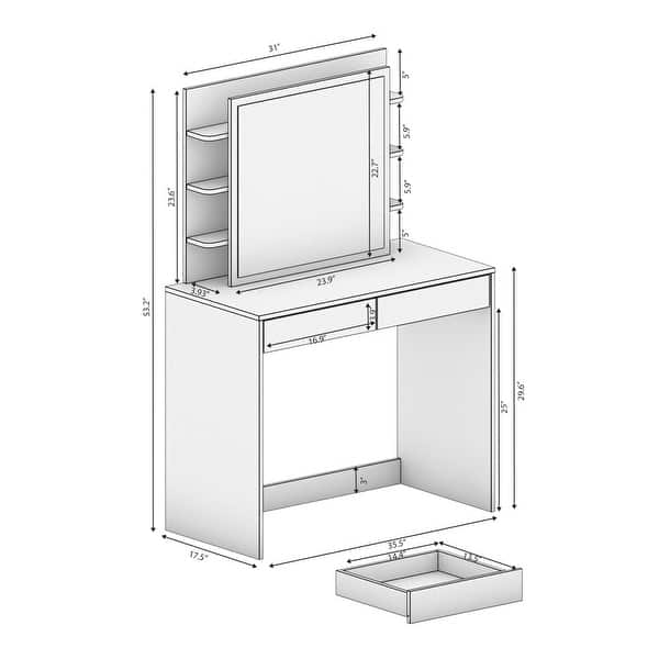Juliana 2 Drawer Modern Vanity table with Storage in White Finish, for