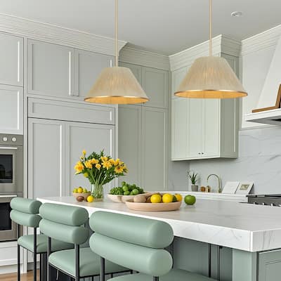 Modern Farmhouse 1-Light Gold Nature Pendant Light for Kitchen Island Dining Room - Nature&Gold - 20.5"Dx11"H