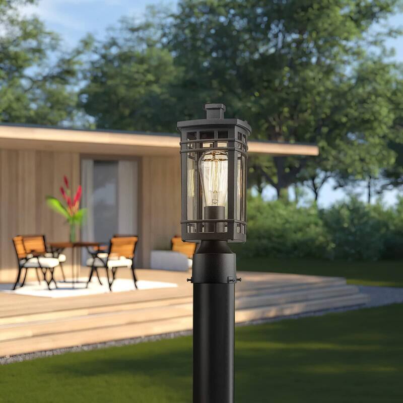 Modern Outdoor Post Light with Clear Glass Shade and Black Finish