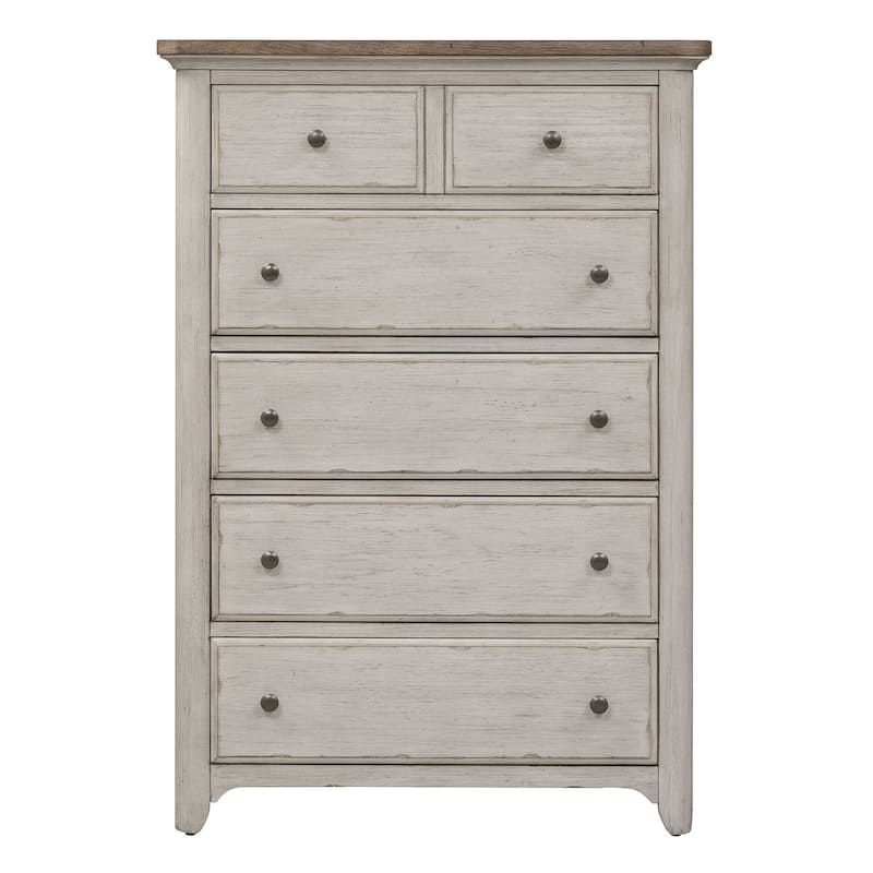 Farmhouse Reimagined Antique White with Chestnut 5 Drawer Chest