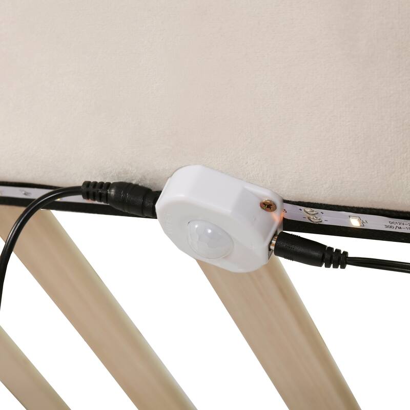Upholstered Platform Bed w/ Sensor Light & Backrests, 2 Sets of Socket
