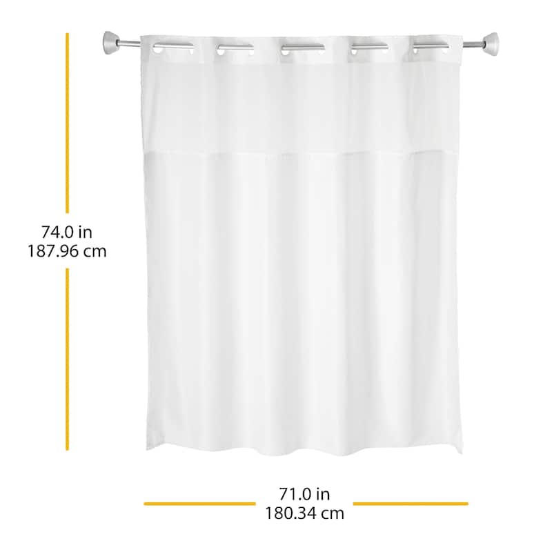 Whitmor No Hook Split Ring Shower Curtain with Window, No Snap Liner, 71" x 74"