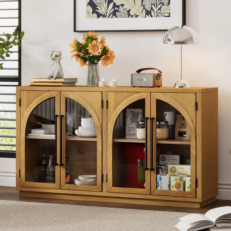 4 Doors Large Storage Sideboard Buffet Cabinet with Glass Doors