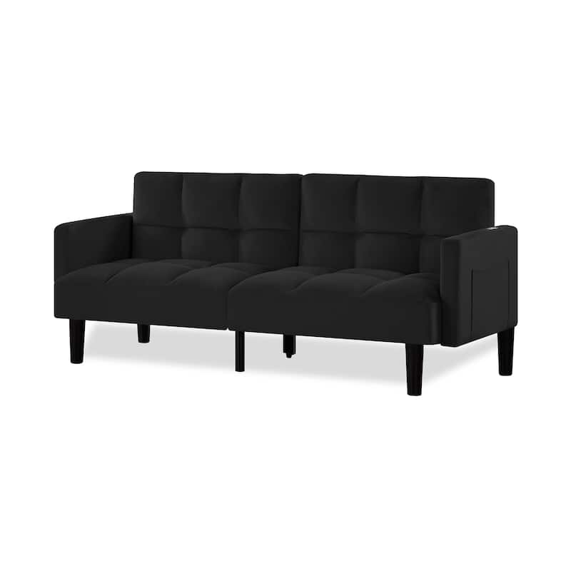 Roomfitters Velvet Futon Couch Convertible Folding Sofa Bed Tufted Couch for Apartment