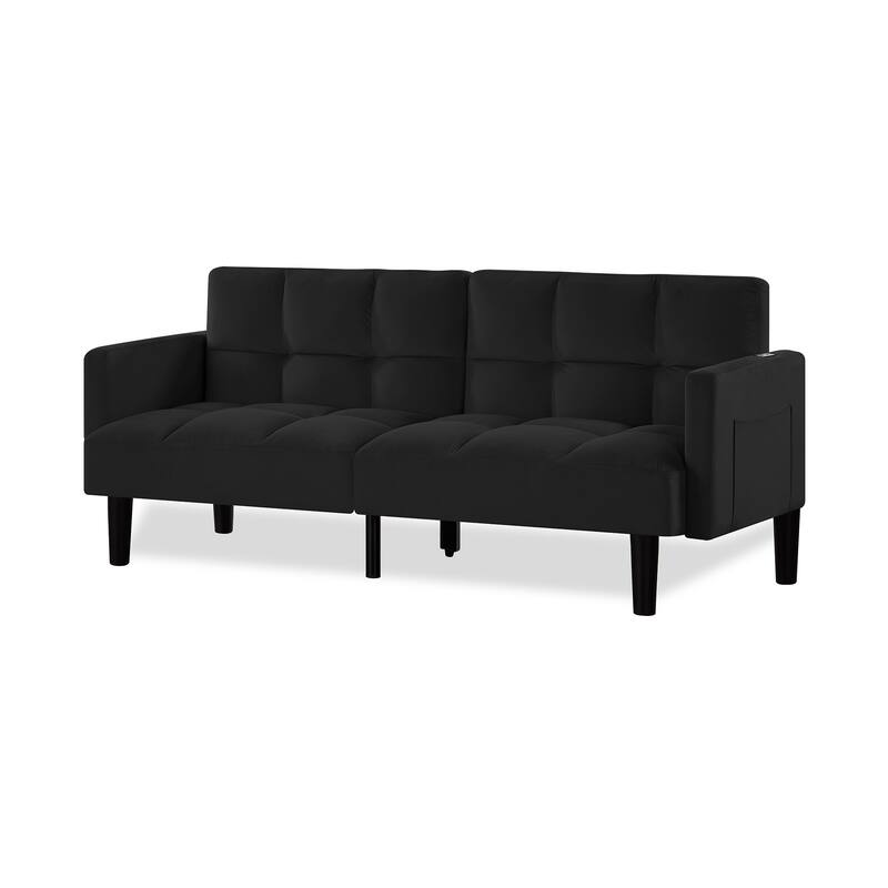 Velvet Futon Couch Sofa Lounge Sofa with Adjustable Backrest, Convertible Folding Sofa Bed Sleeper Sofa