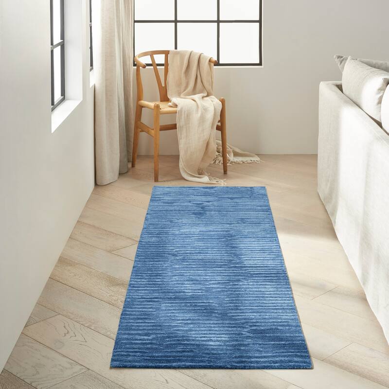 Calvin Klein Linear Modern Textured Shimmer Shag Area Rug - 2' 3" x 8' - Blue - Runner