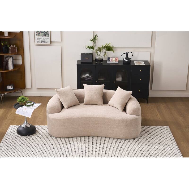 Curved Loveseat White Full Compression Sponge Sofa