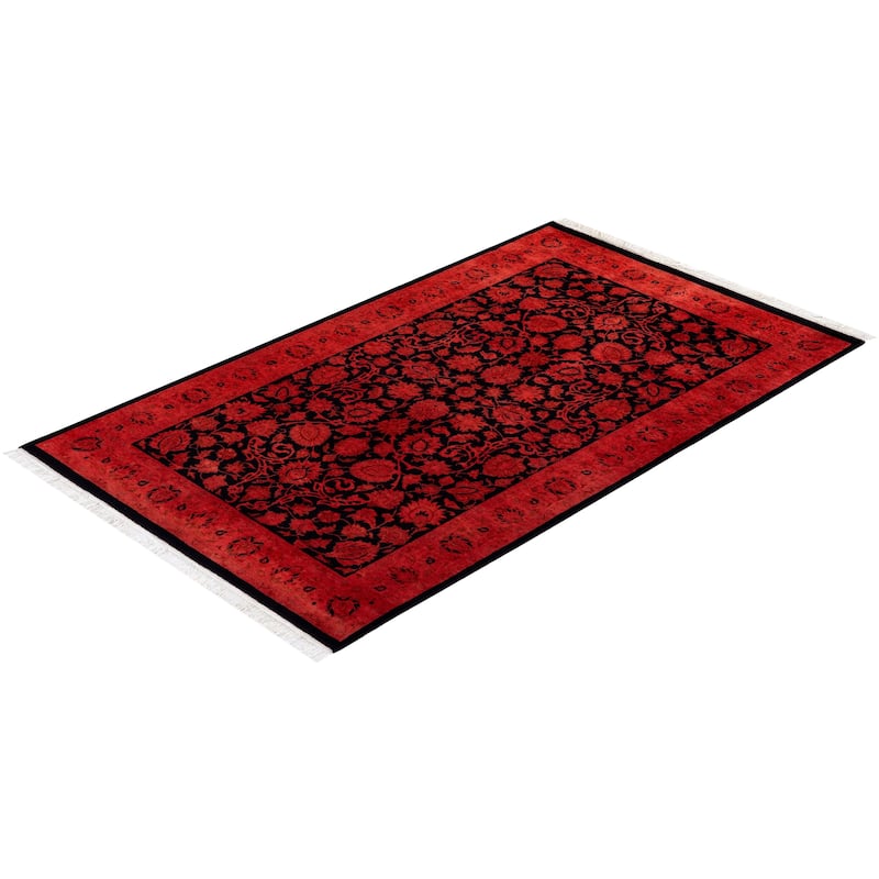 Overton Hand Knotted Wool Vintage Inspired Modern Contemporary Overdyed Red Area Rug - 3' 1" x 5' 1"